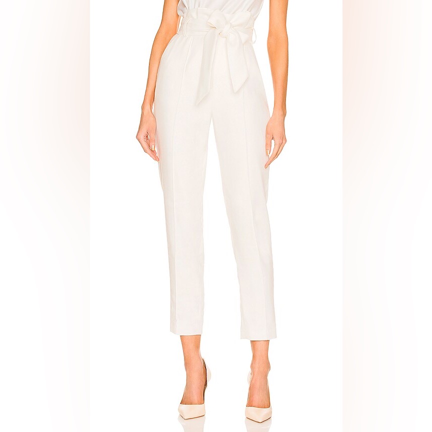 Veronica Beard Clerence Off White Paperbag Waist Sash Tie Linen Trousers Pants 6